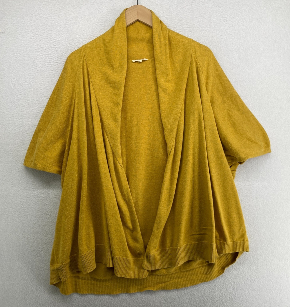 EILEEN FISHER Sweater 2X Organic Cotton Cardigan Open Front Short Sleeve Yellow